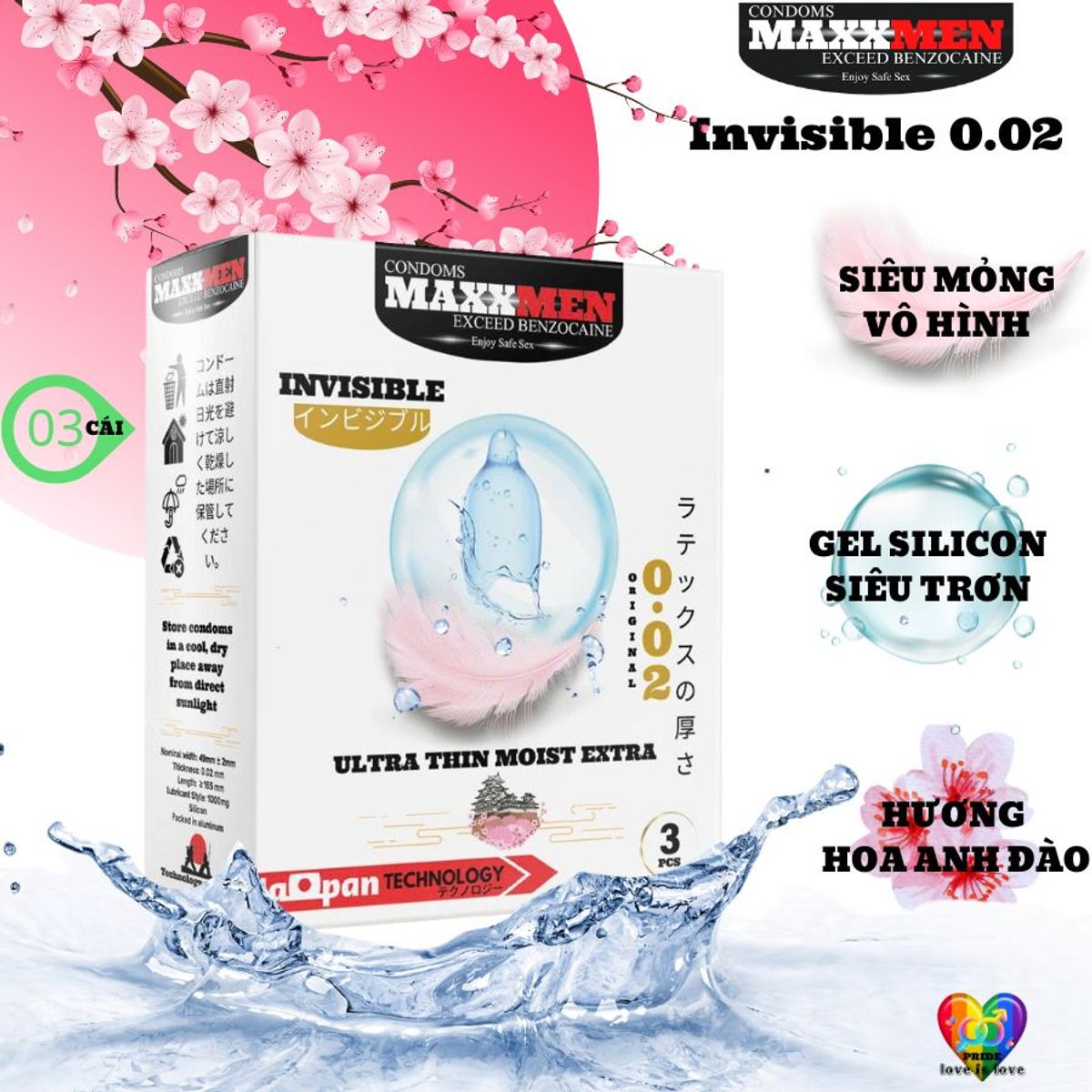 Bao cao su Maxxmen Invisible Ultra Thin Moist Extra 0.02 - Hộp 3 chiếc