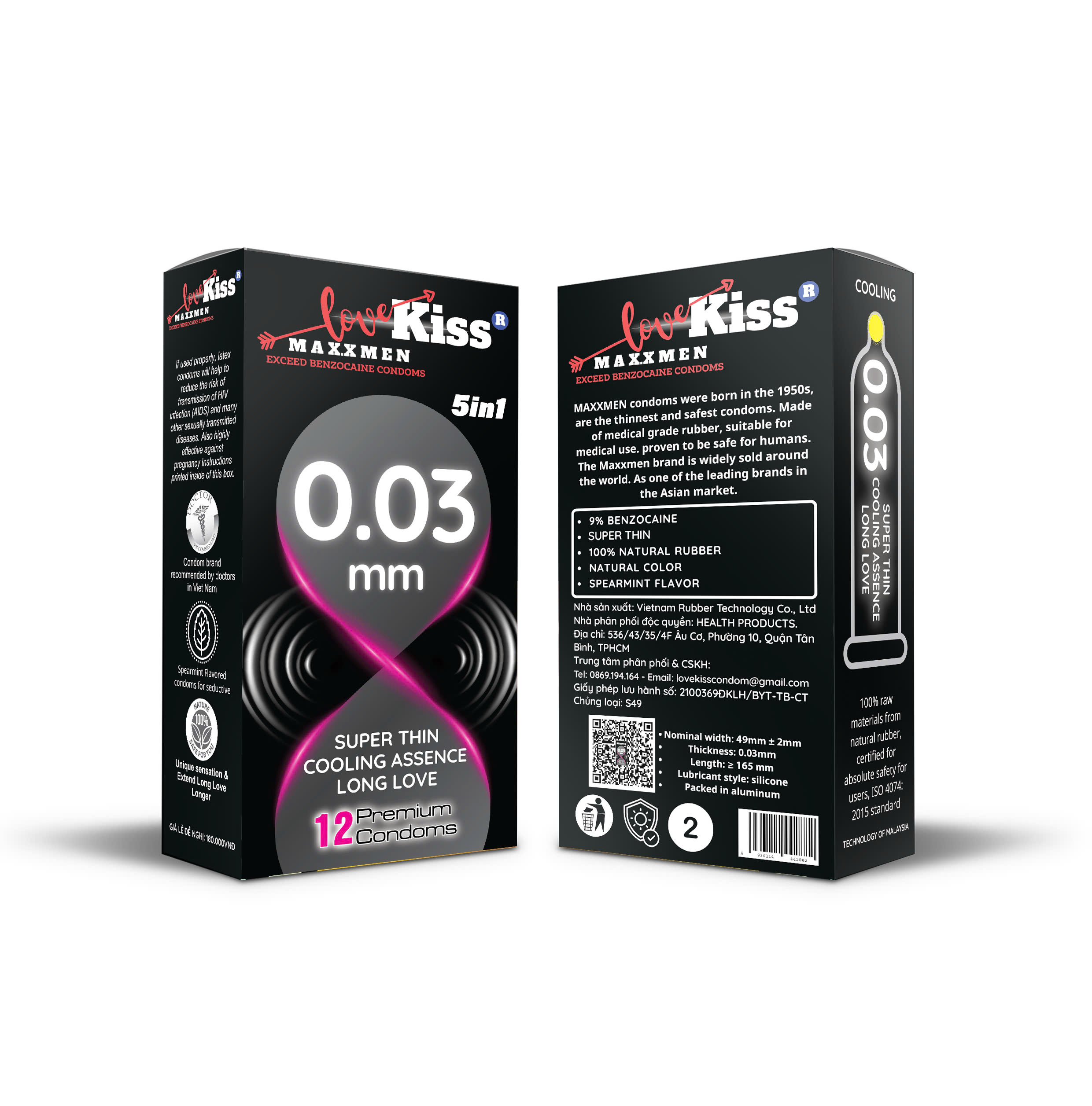 Bao cao su Maxxmen 0.03 Size nhỏ Kéo dài thời gian Siêu mỏng siêu truyền nhiệt Tinh chất bạc hà mát lạnh